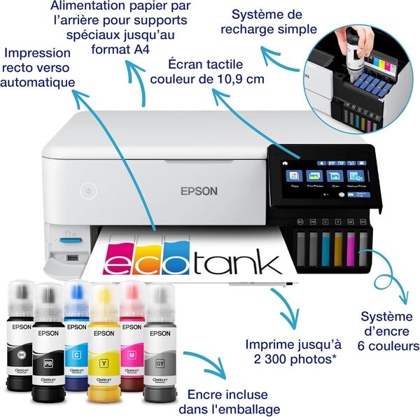 Imprimante photo A4 EcoTank ET-8500 avec réservoir d’encre et Wi-Fi