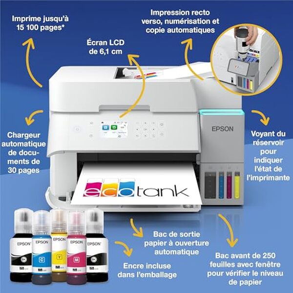 Découvrez notre analyse détaillée de l'imprimante Epson EcoTank ET-3956 avec Wi-Fi et encre pour 3 ans : performance, économies et connectivité dévoilées dans notre test expert