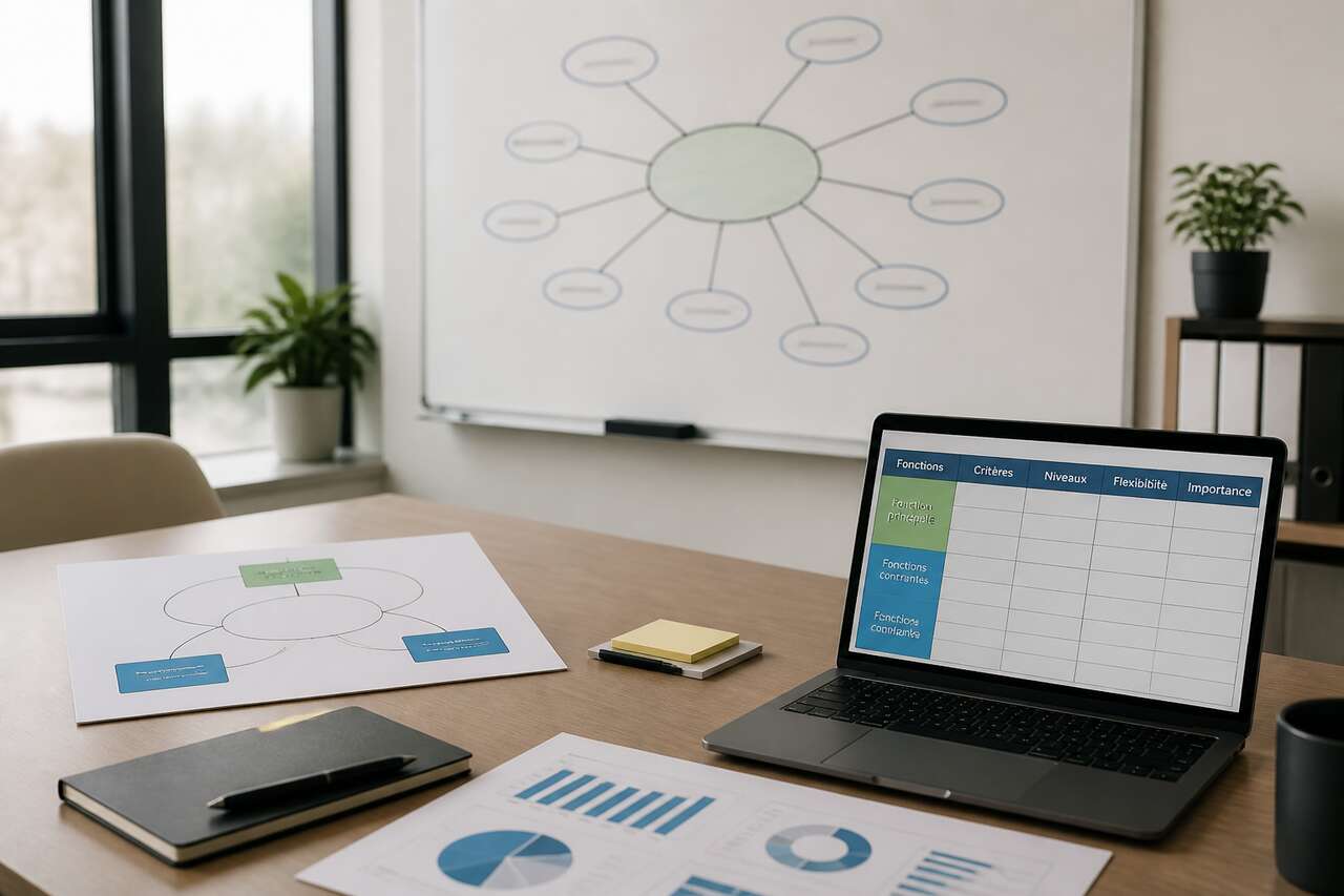 Outils et livrables : b&ecirc;te &agrave; cornes, diagramme pieuvre, tableau fonctions-crit&egrave;res