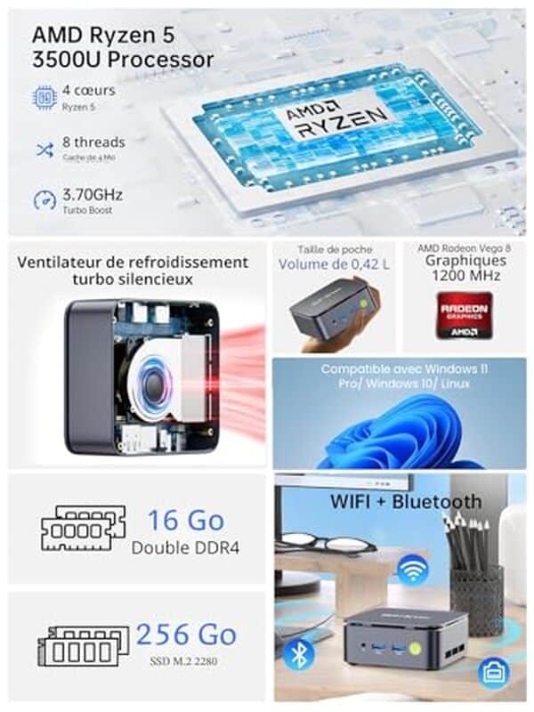 Découvrez notre test complet du mini PC GMKtec G3 Plus : performances impressionnantes, connectivité maximale et design ultra-compact pour un poste de travail performant et discret.