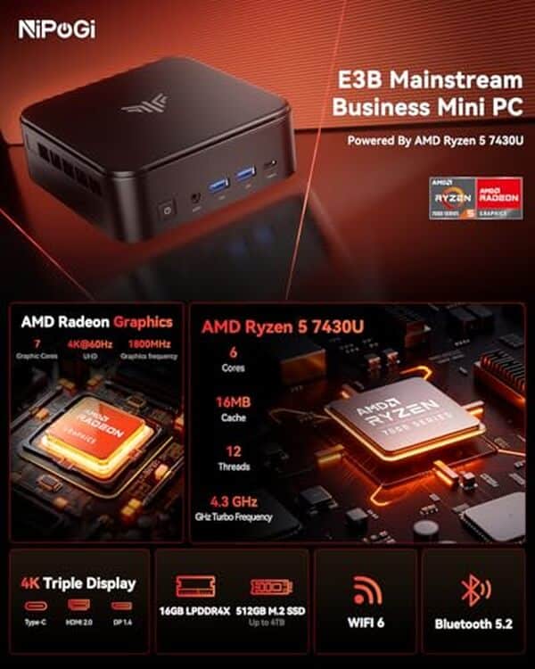 Découvrez notre test complet du mini PC NiPoGi E3B équipé du Ryzen 5 7430U : performances, autonomie et design compact pour le travail et le divertissement.